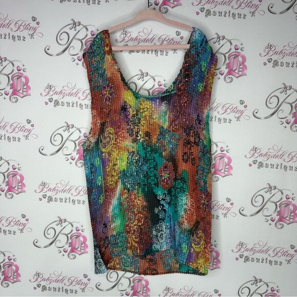 Nicola tank top 3D pleated cube square print paisley tie dye boho floral y2k - Picture 2 of 6